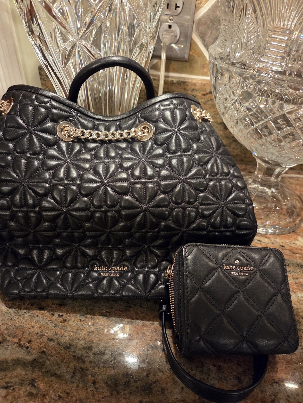 kate spade New York Quilted Black Backpack with Matching Wallet